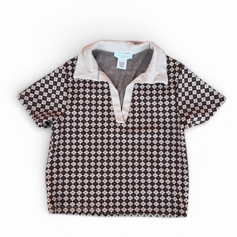Kirious Los Angeles Brown and Tan Argyle Crop top